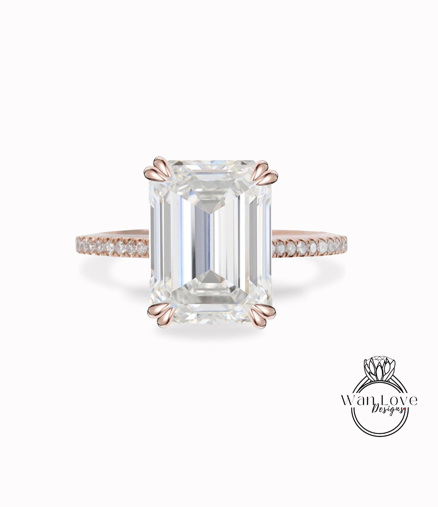 Emerald Moissanite Engagement Ring Antique Rose Gold minimal Diamond band Art Deco Delicate Wedding Bridal Ring Anniversary Promise Ring Wan Love Designs