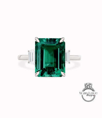 Emerald Moissanite Engagement Ring Emerald cut 14K/18K rose gold ring vintage trapezoid art deco ring wedding Bridal Anniversary gift Wan Love Designs