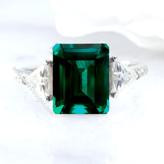 Emerald & Moissanite Radiant Triangle Engagement Ring Custom-14k-18k-White Yellow Rose Gold-Platinum-Wedding-Aniversary Gift Wan Love Designs