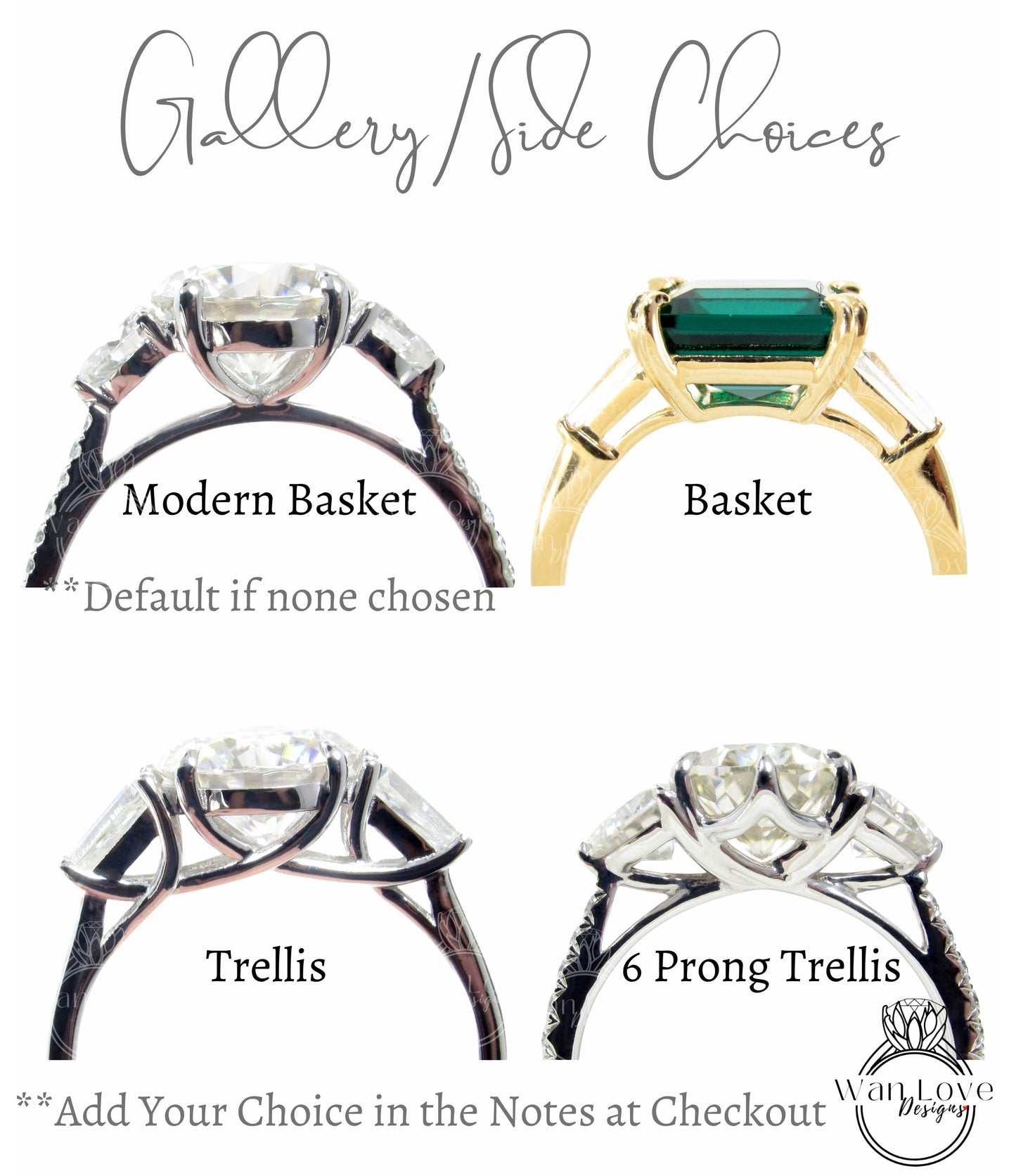 Emerald Moissanite Round Tapered Baguette 3 gem Engagement Ring, Custom 14k 18k White Yellow Rose Gold Platinum Wedding Anniversary Wan Love Designs