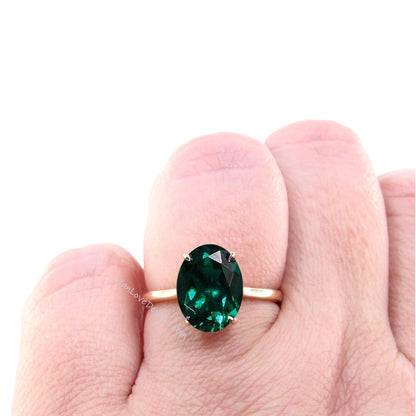 Emerald Solitaire Oval Engagement Ring, 14k 18k White Yellow Rose Gold,Platinum,Custom made,Wedding,Anniversary,Cathedral, WanLoveDesigns Wan Love Designs