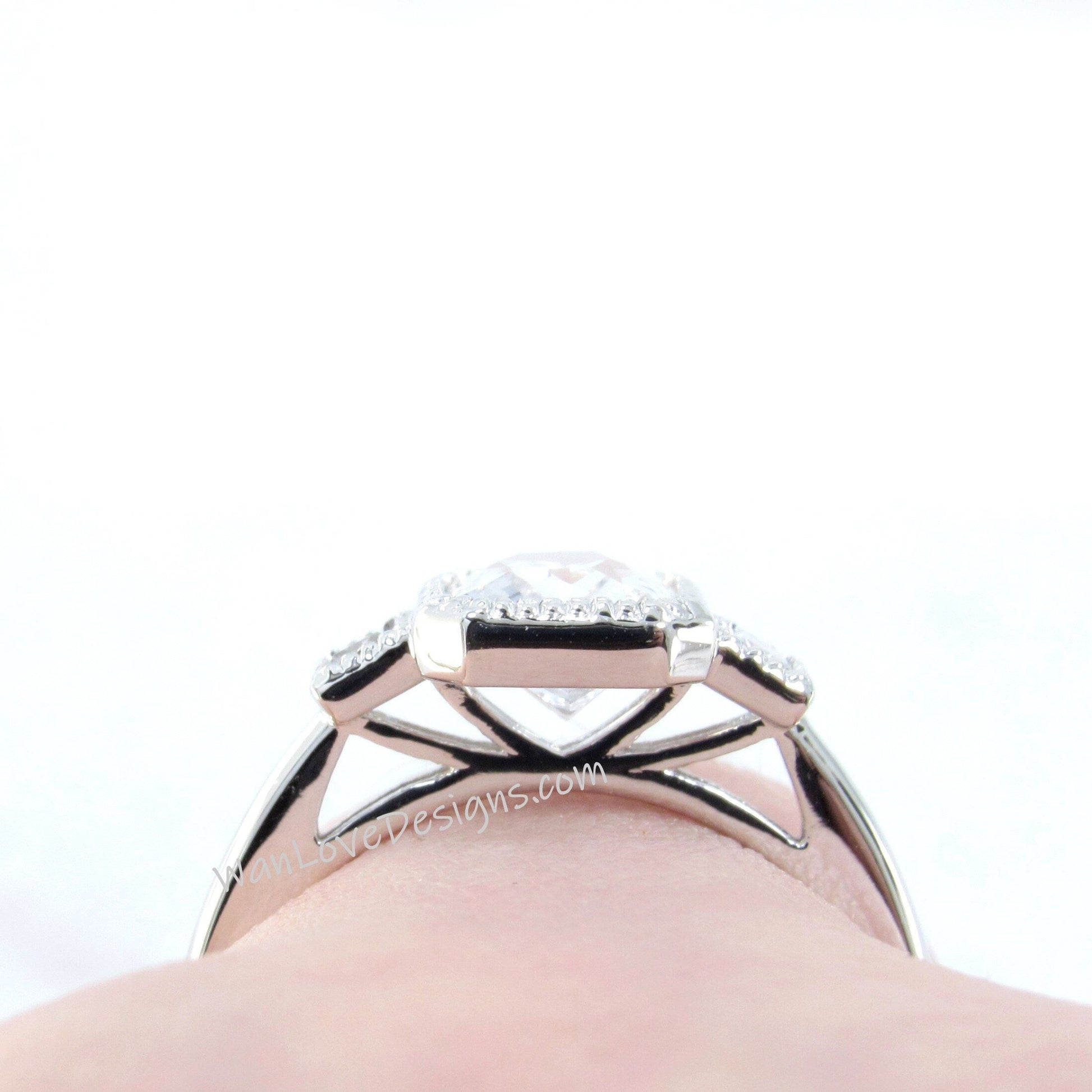 Emerald White Sapphire Engagement Ring Bezel set Baguette cut, Wedding,Anniversary Gift,14k 18k White Rose Yellow Gold, Platinum Wan Love Designs