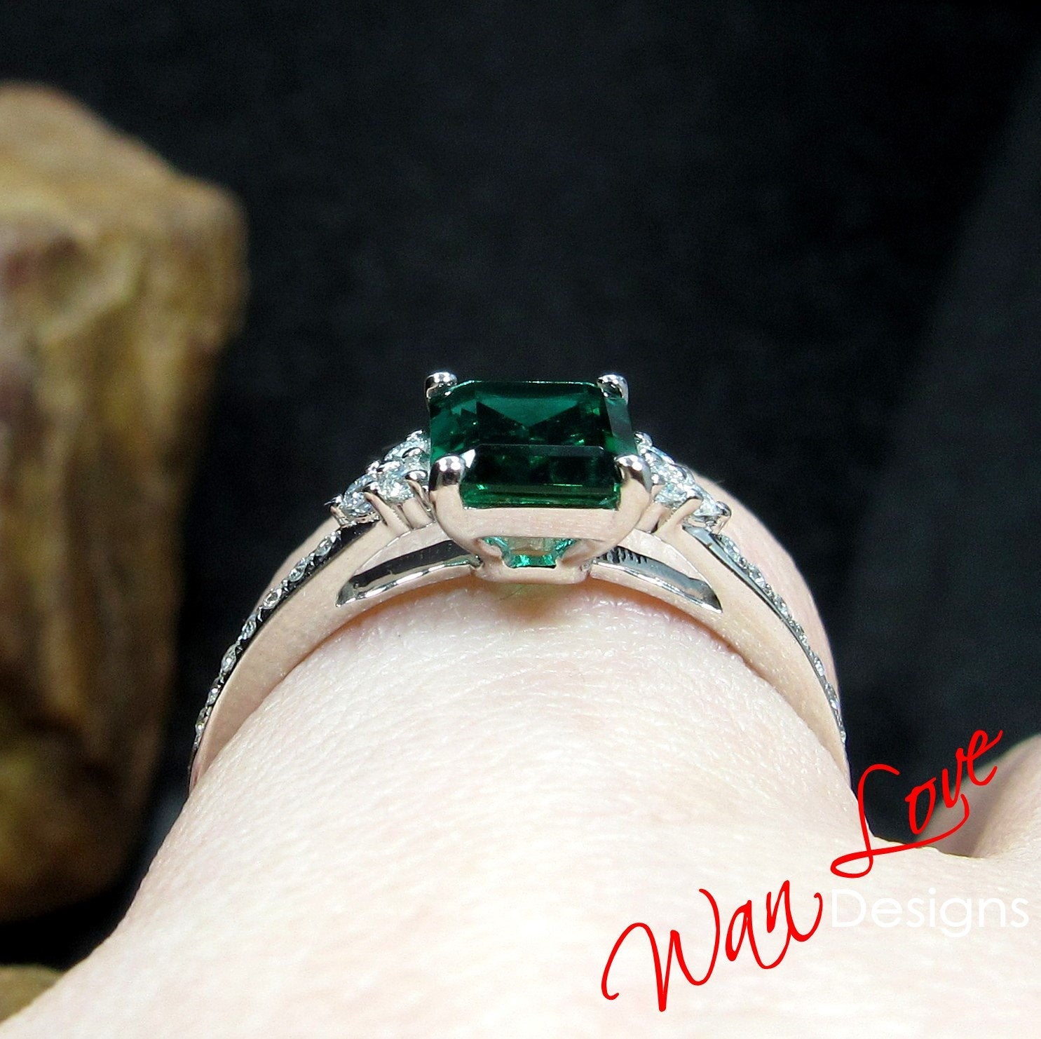 Emerald cut Alexandrite engagement ring vintage diamond Cluster gold engagement ring for women Bridal anniversary gift for her Wan Love Designs