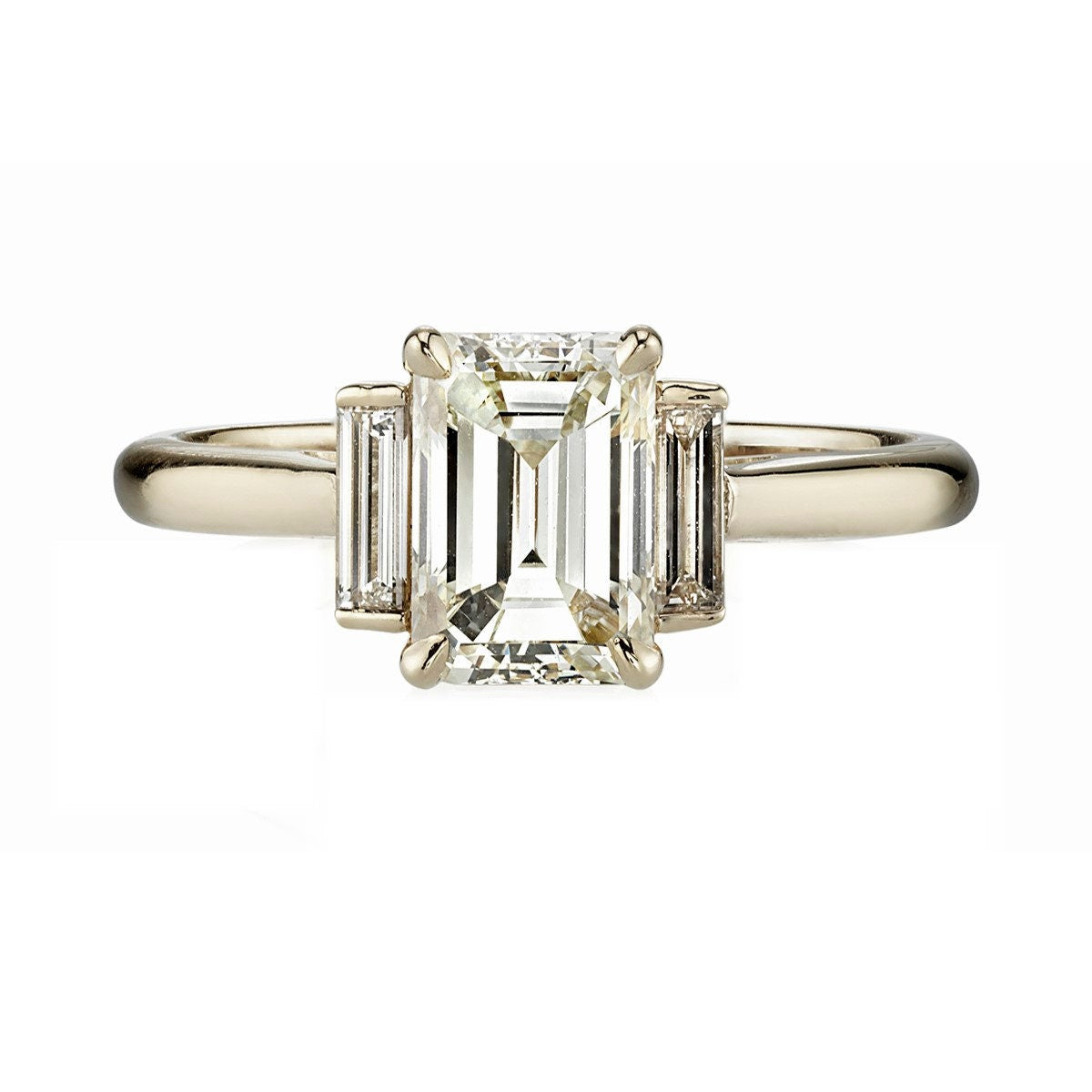 Emerald cut Moissanite Engagement Ring, Baguette Moissanite diamond 3 gem stone ring, solid white gold Bridal Ring, Anniversary ring gift Wan Love Designs