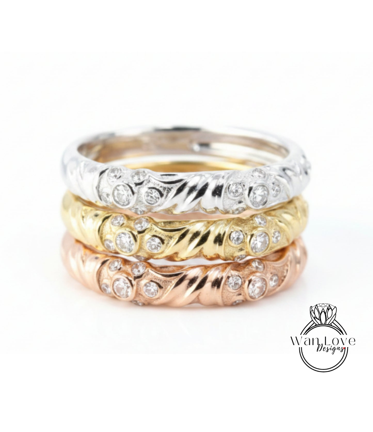 14K Solid Gold Rings/Floral Diamond Wedding Band/ Flower White Sapphire Matching Band/Stack Ring/Promise Ring/Birthstone Choice Ring