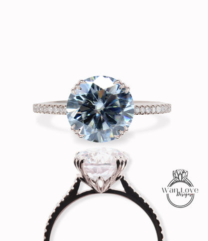 Gray Moissanite Diamond Engagement Ring 3 triple fishtail prongs ring half eternity ring diamond round Bridal Anniversary promise Ring gift Wan Love Designs