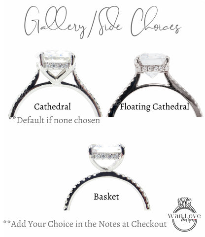 Gray Moissanite & Diamond Engagement Ring, Oval Side Halo Half Eternity Celebrity Ring, Oval moissanite diamond hidden halo bridal ring gift Wan Love Designs