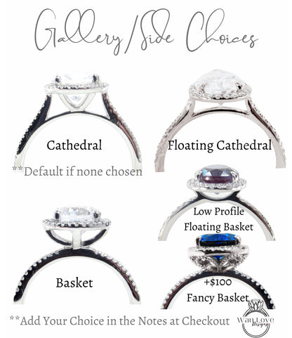 Gray Moissanite & Diamond Pear Halo Engagement Ring, Plain Shank, Custom, 14kt 18kt Gold, Platinum,Anniversary Gift, WanLoveDesigns Wan Love Designs