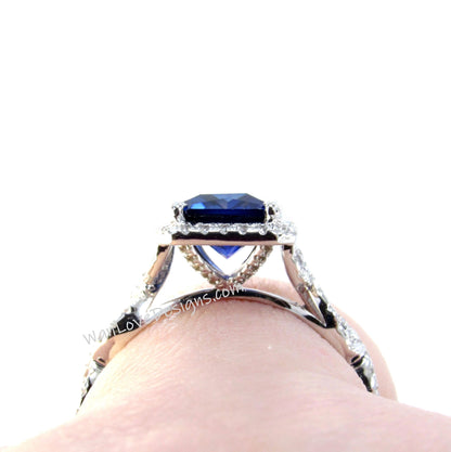 Gray Moissanite & Diamonds Emerald Halo Infinity Twist Shank Engagement Ring, 3/4 Eternity, Custom, 14kt 18kt Gold, Platinum, WanLoveDesigns Wan Love Designs