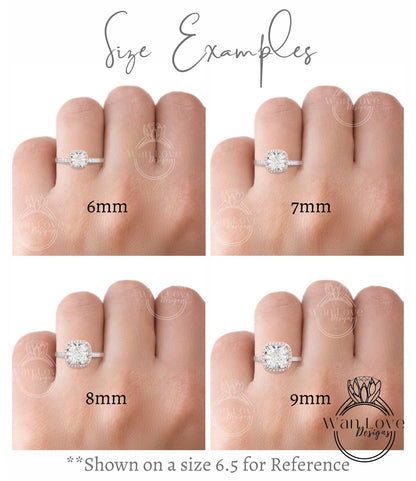 Gray Moissanite Engagement Ring, Cushion Halo Diamond Moissanite Ring, Grey Engagement Diamond Ring, Milgrain Leaf Scalloped Band Wan Love Designs