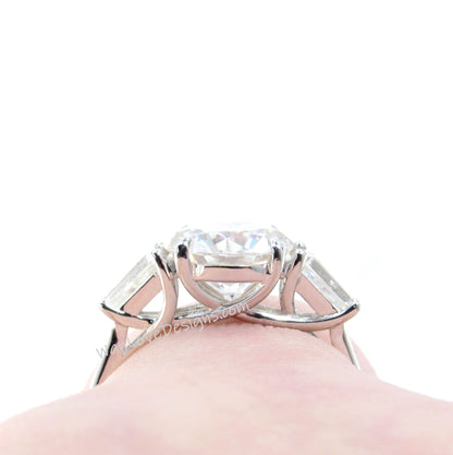 Gray Moissanite Round Tapered Baguette 3 gem Engagement Ring, Custom 14k 18k Gold, Platinum, Wedding, Anniversary Gift, WanLoveDesigns Wan Love Designs