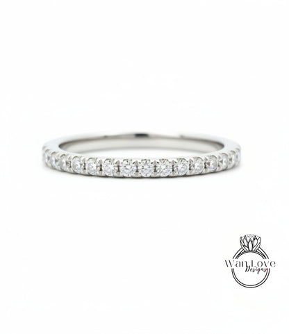 White Sapphire Wedding Band Half Eternity Ring Stacking ring sapphire wedding ring promise engagement aniversary wedding band gift for her