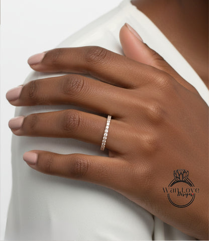 White Sapphire Wedding Band Half Eternity Ring Stacking ring sapphire wedding ring promise engagement aniversary wedding band gift for her