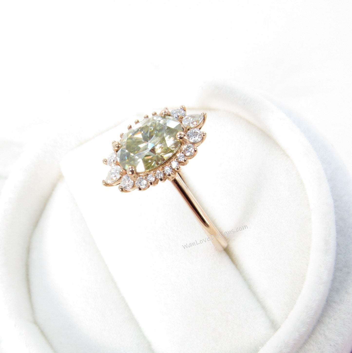 Halo Oval Champagne Moissanite Engagement Ring, Halo Oval Engagement Ring, Rose Gold Oval Cluster floral Ring, Anniversary Diamond Ring Wan Love Designs