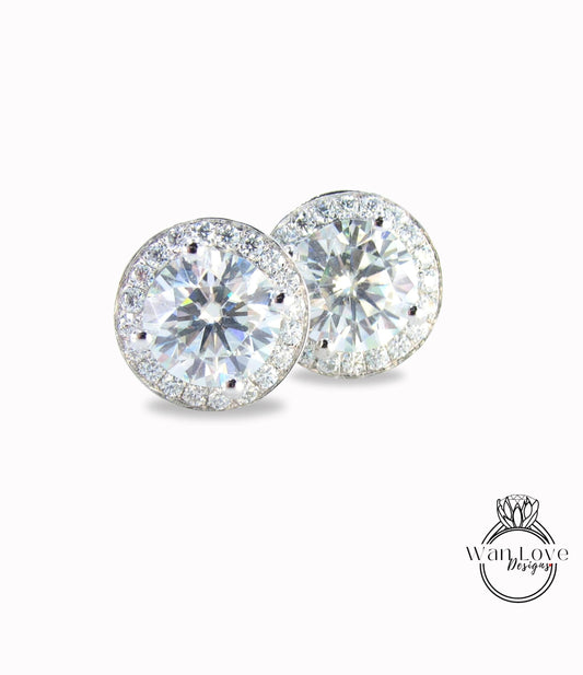 Halo Stud Earrings / Moissanite Diamonds Earrings / Minimalist Halo Earrings / Classic Earrings / Bridesmaid Gift / In Stock / Ready to Ship Wan Love Designs