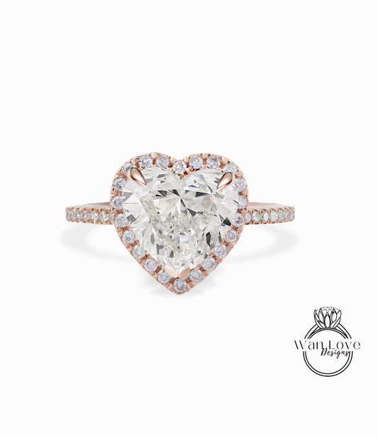 Heart Diamond Halo engagement ring unique diamond halo ring half eternity vintage art deco 14K/18K white gold ring anniversary promise ring Wan Love Designs