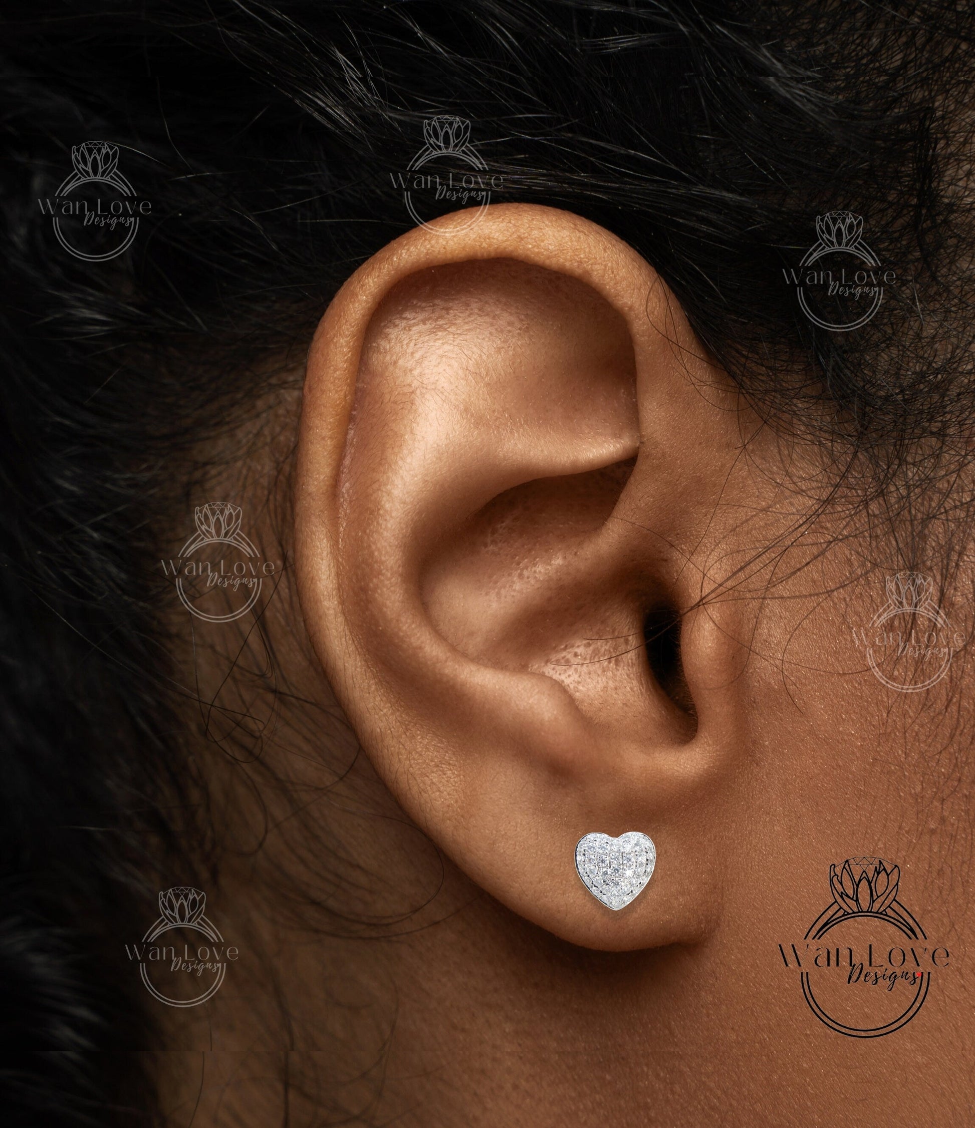Heart Pave Earrings Moissanite White Gold Pave Pillow Puff Dome, Custom, Wedding, Anniversary Gift, Ready to Ship Wan Love Designs