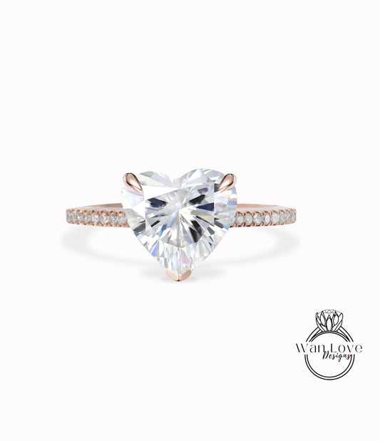 Heart cut Moissanite Ring/ Heart Shaped Celebrity Engagement Ring 14k white Gold Ring For Women/ Anniversary Gift Ring/ Valentines Gift Ring Wan Love Designs