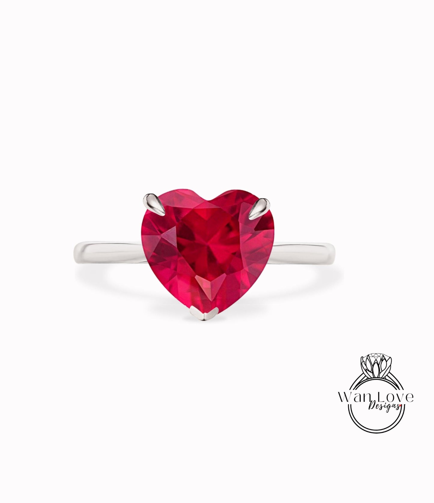 Heart cut Ruby Engagement ring vintage white gold solitaire engagement ring woman unique alternative ring Bridal Anniversary gift Wan Love Designs