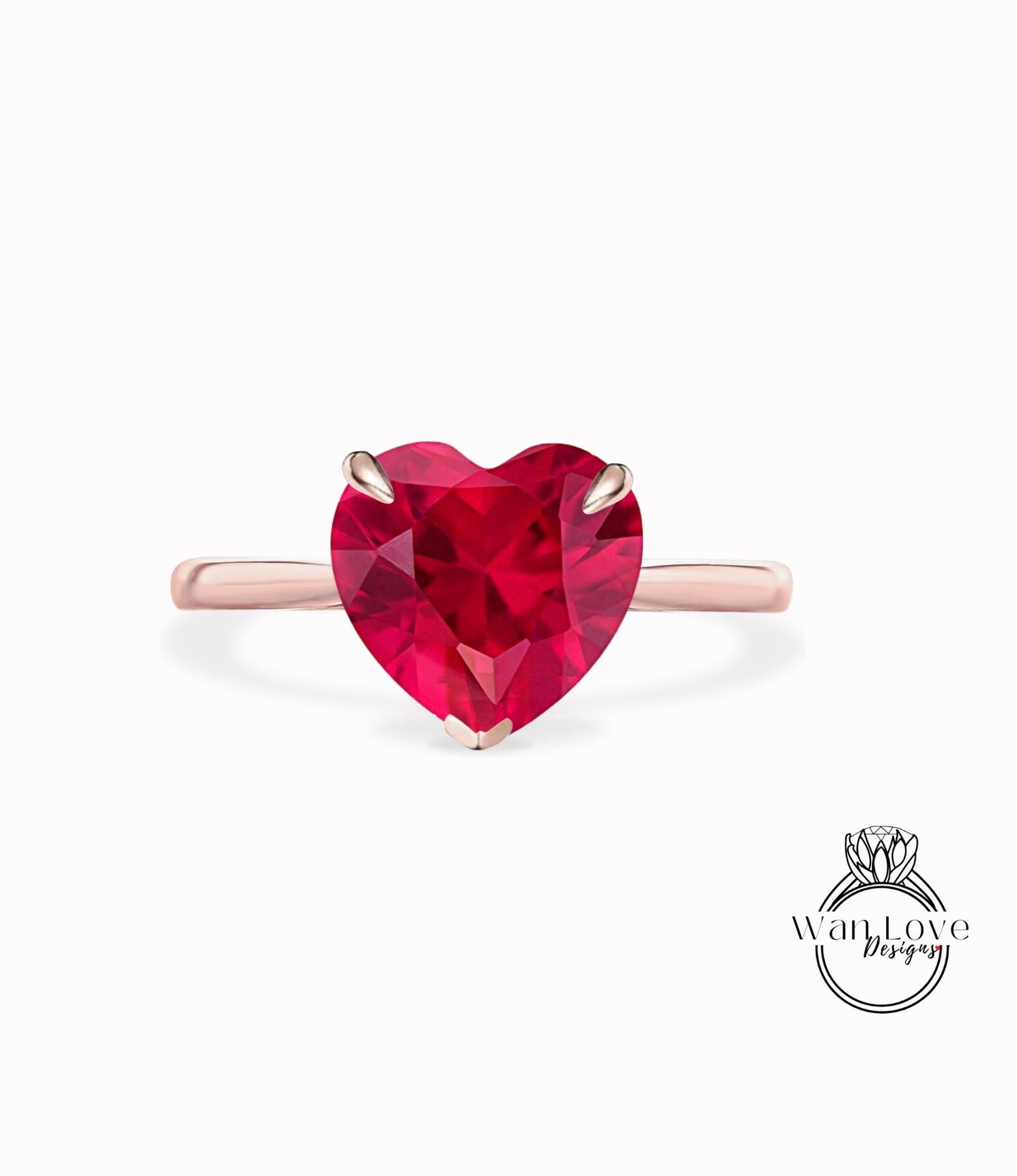 Heart cut Ruby Engagement ring vintage white gold solitaire engagement ring woman unique alternative ring Bridal Anniversary gift Wan Love Designs