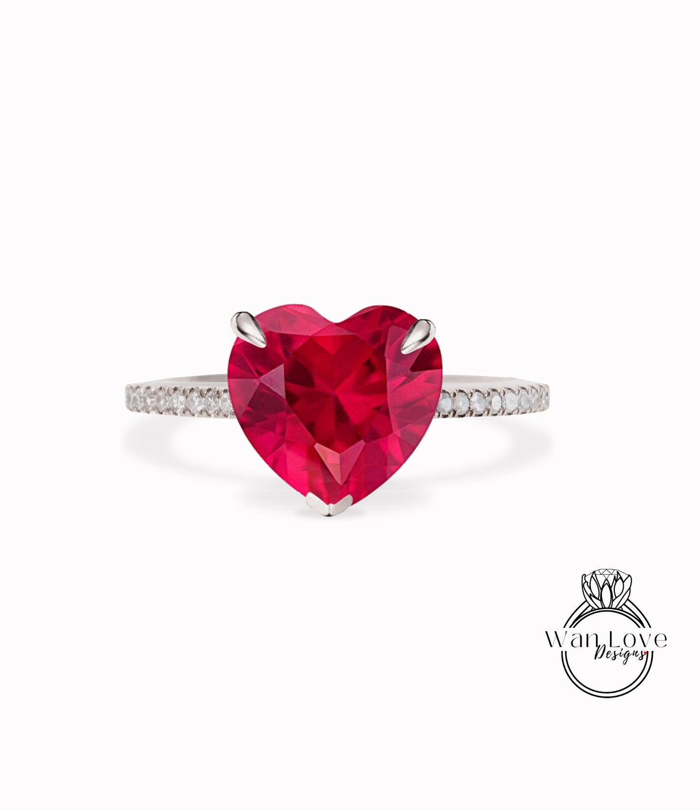 Heart cut Ruby Ring Heart Shaped Celebrity Engagement Ring 14k white Gold Ring Women Anniversary Gift Ring Bridal Gift Ring Promise ring Wan Love Designs
