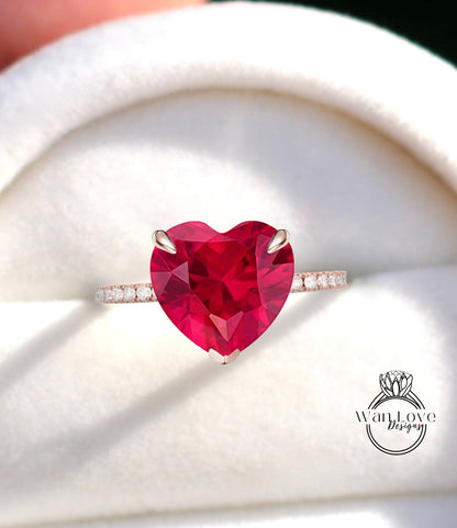 Heart cut Ruby Ring Heart Shaped Celebrity Engagement Ring 14k white Gold Ring Women Anniversary Gift Ring Bridal Gift Ring Promise ring Wan Love Designs