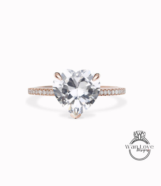 Heart cut White Sapphire Ring Heart Shaped Celebrity Engagement Ring 14k white Gold Ring Women Anniversary Gift Ring Bridal Gift Ring Wan Love Designs