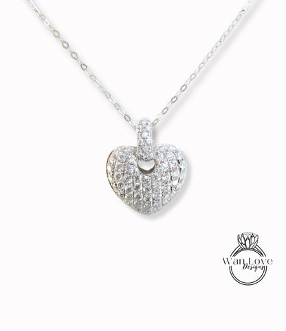 Antique Heart Moissanite Pendant, Wedding Pendant, Bridal Set, Pave Setting, Anniversary Gift, Wedding Jewelry, Special Gift For Her.