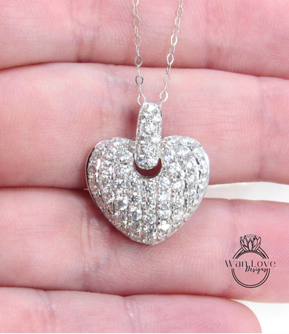 Antique Heart Moissanite Pendant, Wedding Pendant, Bridal Set, Pave Setting, Anniversary Gift, Wedding Jewelry, Special Gift For Her.