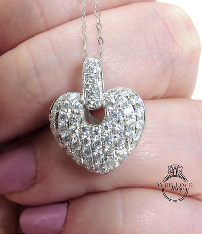 Antique Heart Moissanite Pendant, Wedding Pendant, Bridal Set, Pave Setting, Anniversary Gift, Wedding Jewelry, Special Gift For Her.