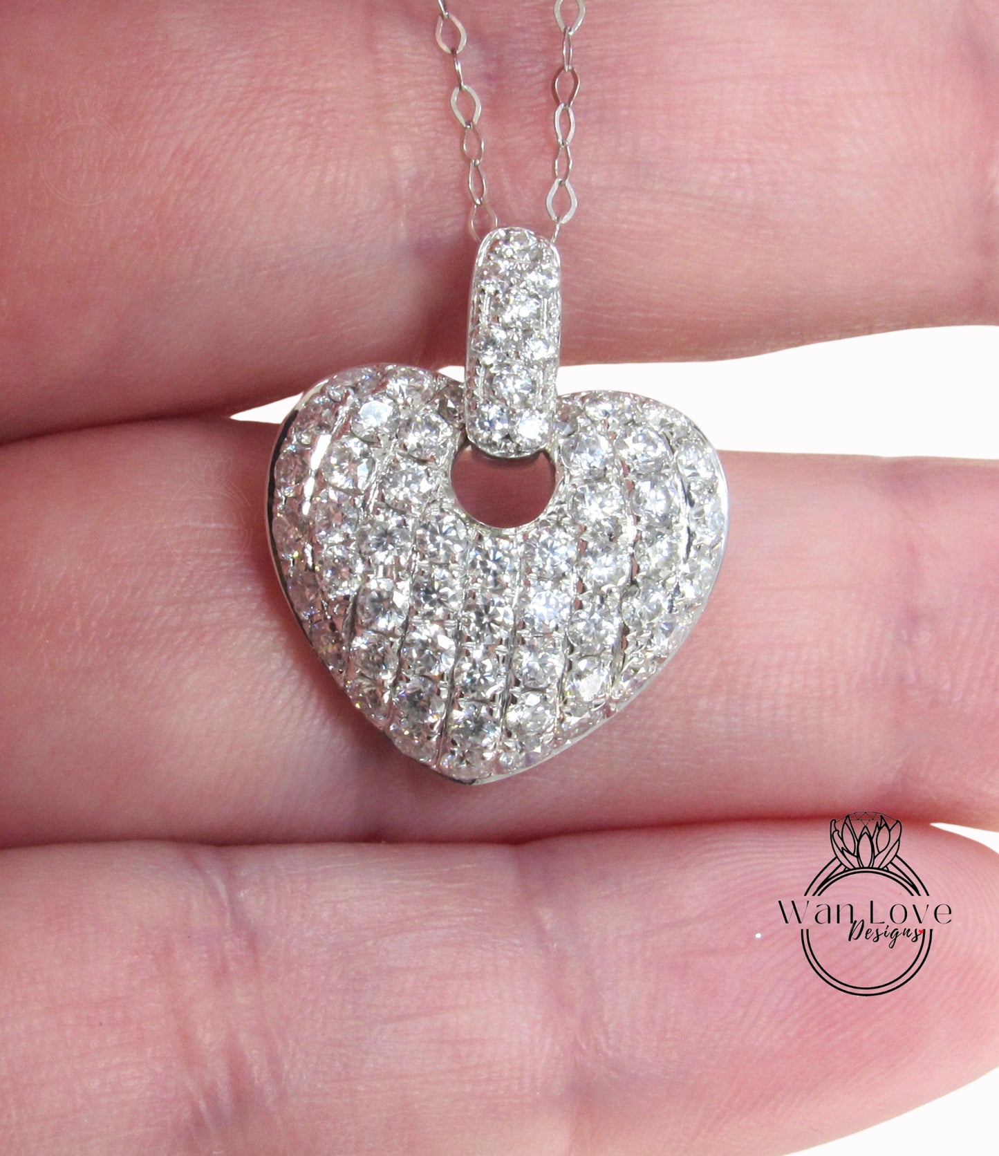 Antique Heart Moissanite Pendant, Wedding Pendant, Bridal Set, Pave Setting, Anniversary Gift, Wedding Jewelry, Special Gift For Her.