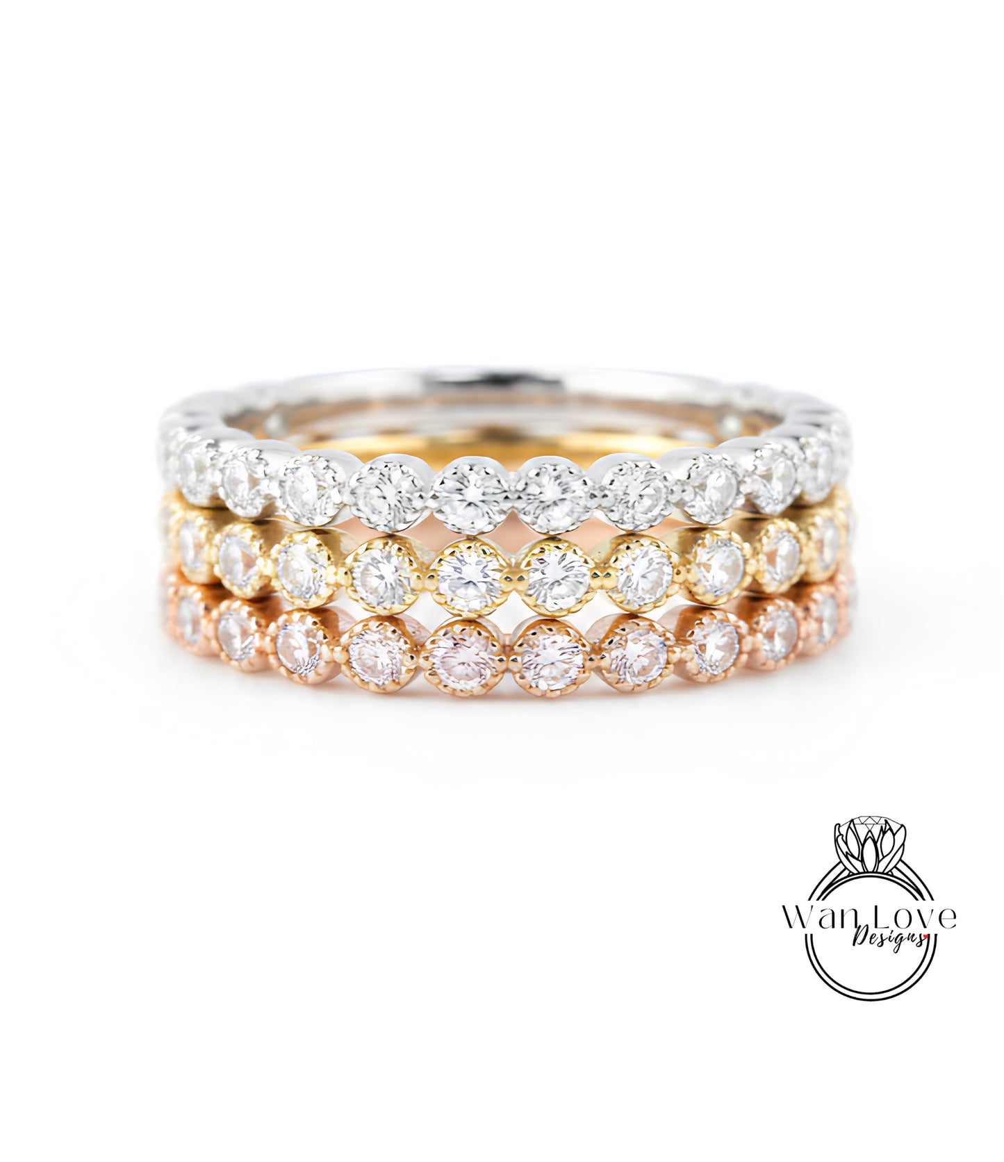 Infinity Bezel Diamond Matching Bands/ Moissanite Stackable Rings/ Minimalist Rings/ Round Wedding Bands/ Womans Rings/ Bridal Stacking Ring
