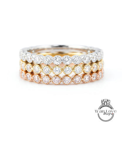 Infinity Bezel Diamond Matching Bands/ Moissanite Stackable Rings/ Minimalist Rings/ Round Wedding Bands/ Womans Rings/ Bridal Stacking Ring