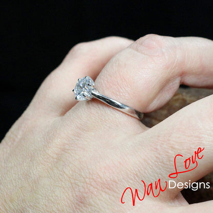 Lab Diamond Trellis Engagement Ring CZ Cubic Zirconia ring Round Brilliant cut 6 prong ring anniversary bridal promise ring-Ready to ship Wan Love Designs