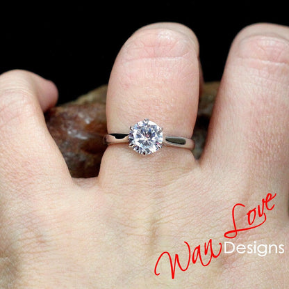 Lab Diamond Trellis Engagement Ring CZ Cubic Zirconia ring Round Brilliant cut 6 prong ring anniversary bridal promise ring-Ready to ship Wan Love Designs