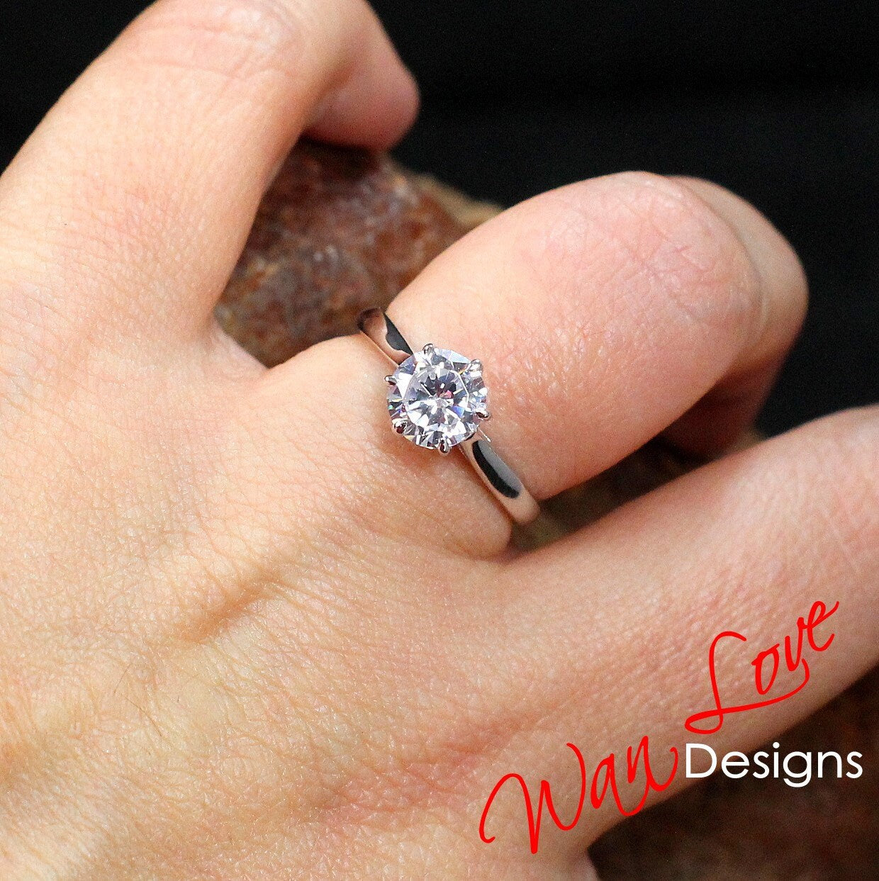 Lab Diamond Trellis Engagement Ring CZ Cubic Zirconia ring Round Brilliant cut 6 prong ring anniversary bridal promise ring-Ready to ship Wan Love Designs