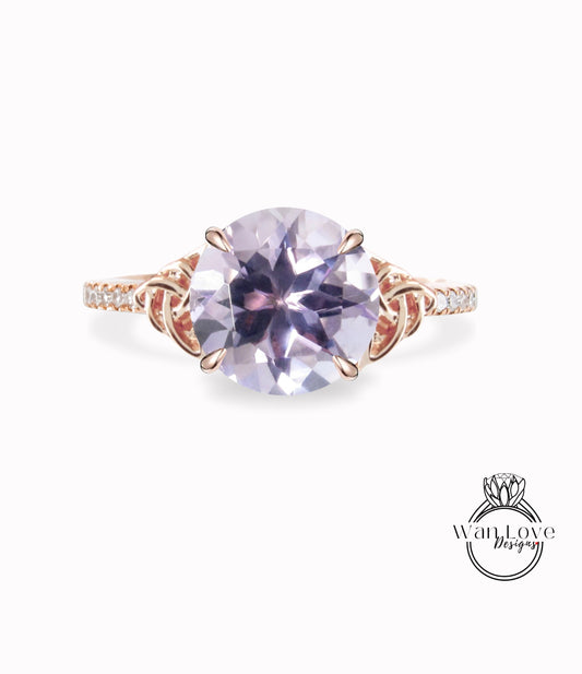 Lavender Amethyst Diamond Celtic Knot Engagement Ring, Round, Custom, Wedding,Anniversary Gift,14k 18k White Rose Yellow Gold,Platinum Wan Love Designs