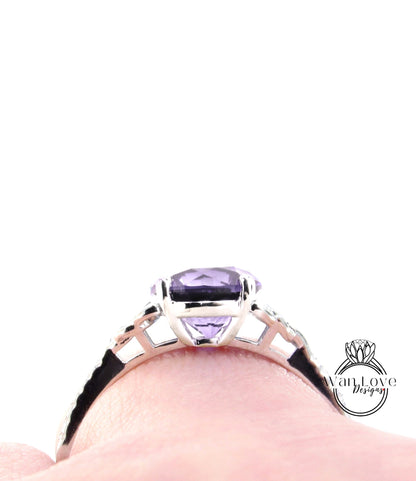 Lavender Amethyst Diamond Celtic Knot Engagement Ring, Round, Custom, Wedding,Anniversary Gift,14k 18k White Rose Yellow Gold,Platinum Wan Love Designs