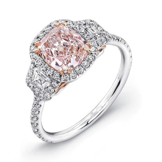 Light Pink Sapphire & Diamond Cushion Halo Trapezoid Engagement Ring Custom Wedding Bridal Ring womans Anniversary Gift Wan Love Designs