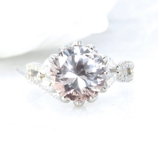 Light Pink Sapphire & Diamond Lotus Flower Engagement Ring Marquise Split Shank Leaf 14k 18k Gold-Platinum-Custom-Wedding Wan Love Designs