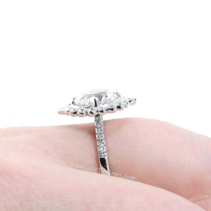 Light Pink Sapphire & Diamonds Geometric Halo Engagement Ring Round, Custom,14k 18k White Yellow Rose Gold-Platinum-Wedding,Anniversary Wan Love Designs