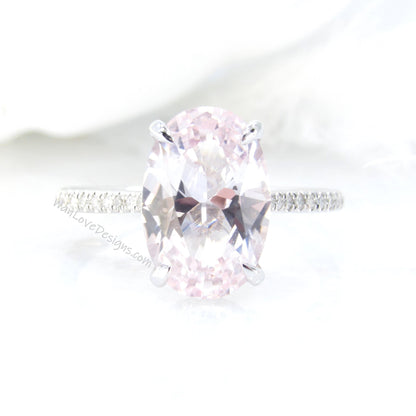 Light Pink Sapphire & Diamonds Oval Side Halo Engagement Ring, Halfway Half Eternity Celebrity Ring, Custom-Wedding-14k gold-Platinum Wan Love Designs