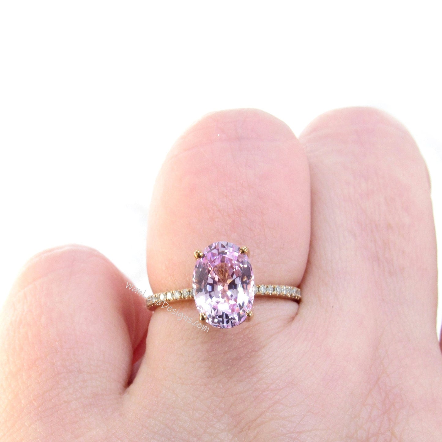 Light Pink Sapphire & Diamonds Side Halo Oval Engagement Ring, Basket, prongs, 14k,18k,White,Yellow,Rose Gold,Platinum,Custom,Wedding Wan Love Designs