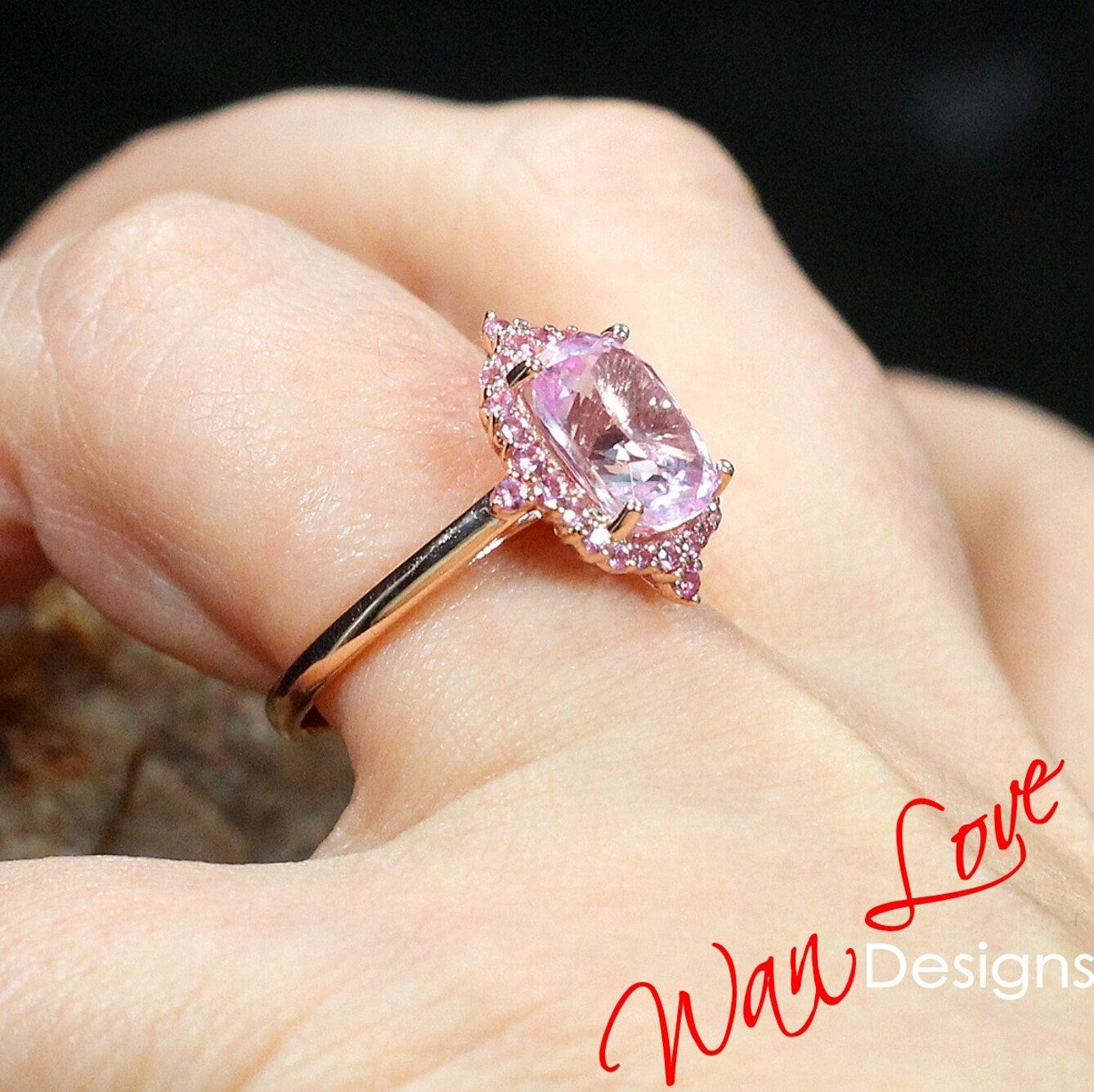 Light Pink Sapphire Elongated Cushion vintage engagement ring rose gold ring art deco ring Floral elongated cushion ring anniversary ring Wan Love Designs