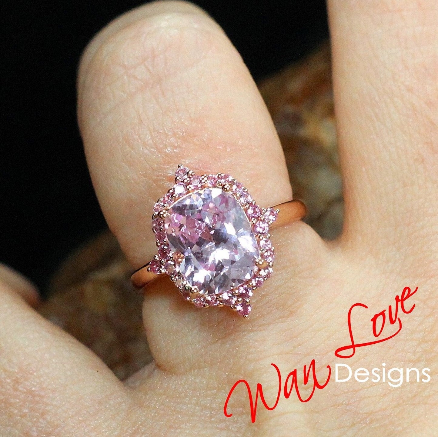 Light Pink Sapphire Elongated Cushion vintage engagement ring rose gold ring art deco ring Floral elongated cushion ring anniversary ring Wan Love Designs