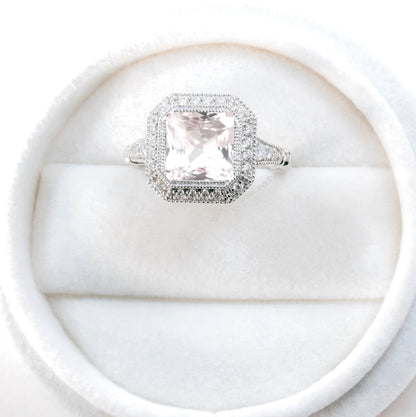 Light Pink Sapphire engagement ring gold vintage Art Deco Bezel Halo engagement ring women Antique diamond Wedding Milgrain Bridal gift Wan Love Designs