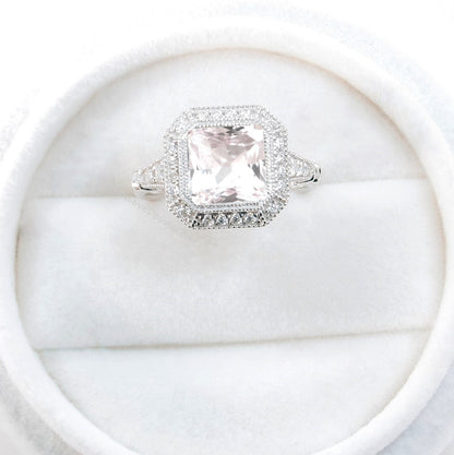 Light Pink Sapphire engagement ring gold vintage Art Deco Bezel Halo engagement ring women Antique diamond Wedding Milgrain Bridal gift Wan Love Designs