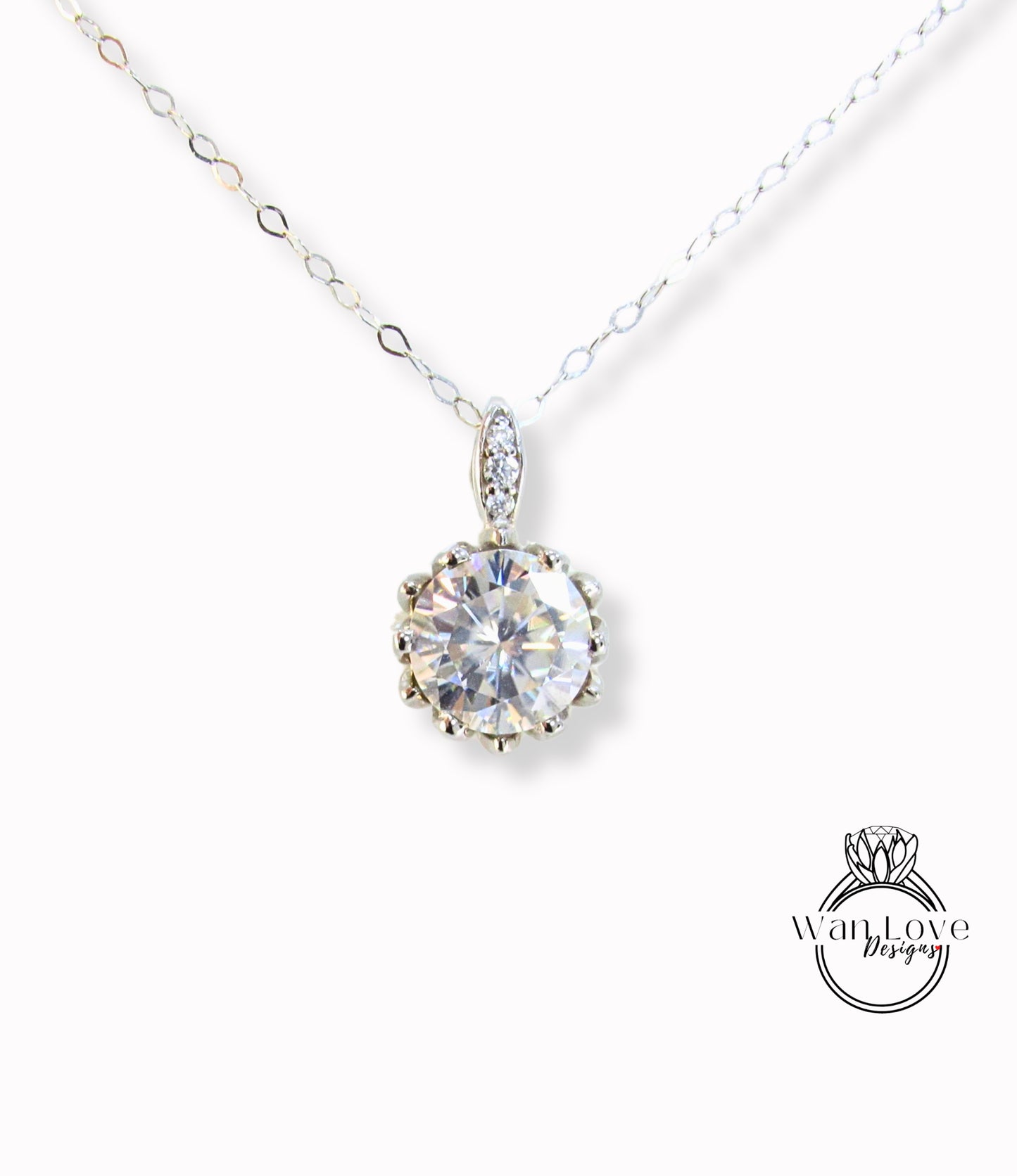 Collana con fiore di loto Moissanite con catena delicata da 2 ct, ciondolo a forma di fiore di loto bianco o oro rosa, gioielli da sposa, regalo di anniversario per lei