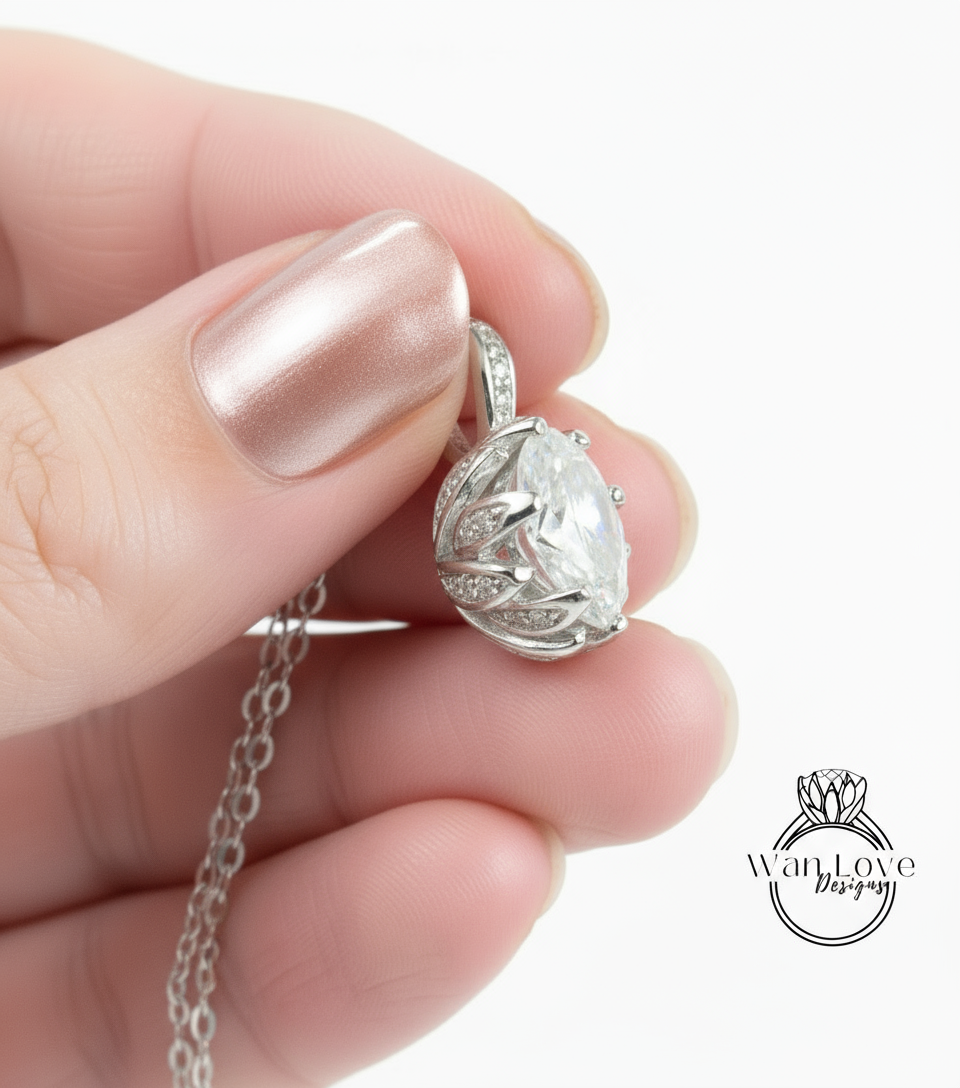 Diamond Lotus Flower Necklace • Unique Flower Charm Birthstone Necklace • Moissanite Floral Gift • Wedding Jewelry • Special Gift For Her.