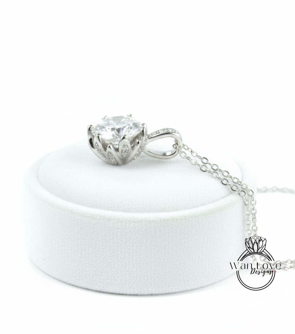 Diamond Lotus Flower Necklace • Unique Flower Charm Birthstone Necklace • Moissanite Floral Gift • Wedding Jewelry • Special Gift For Her.